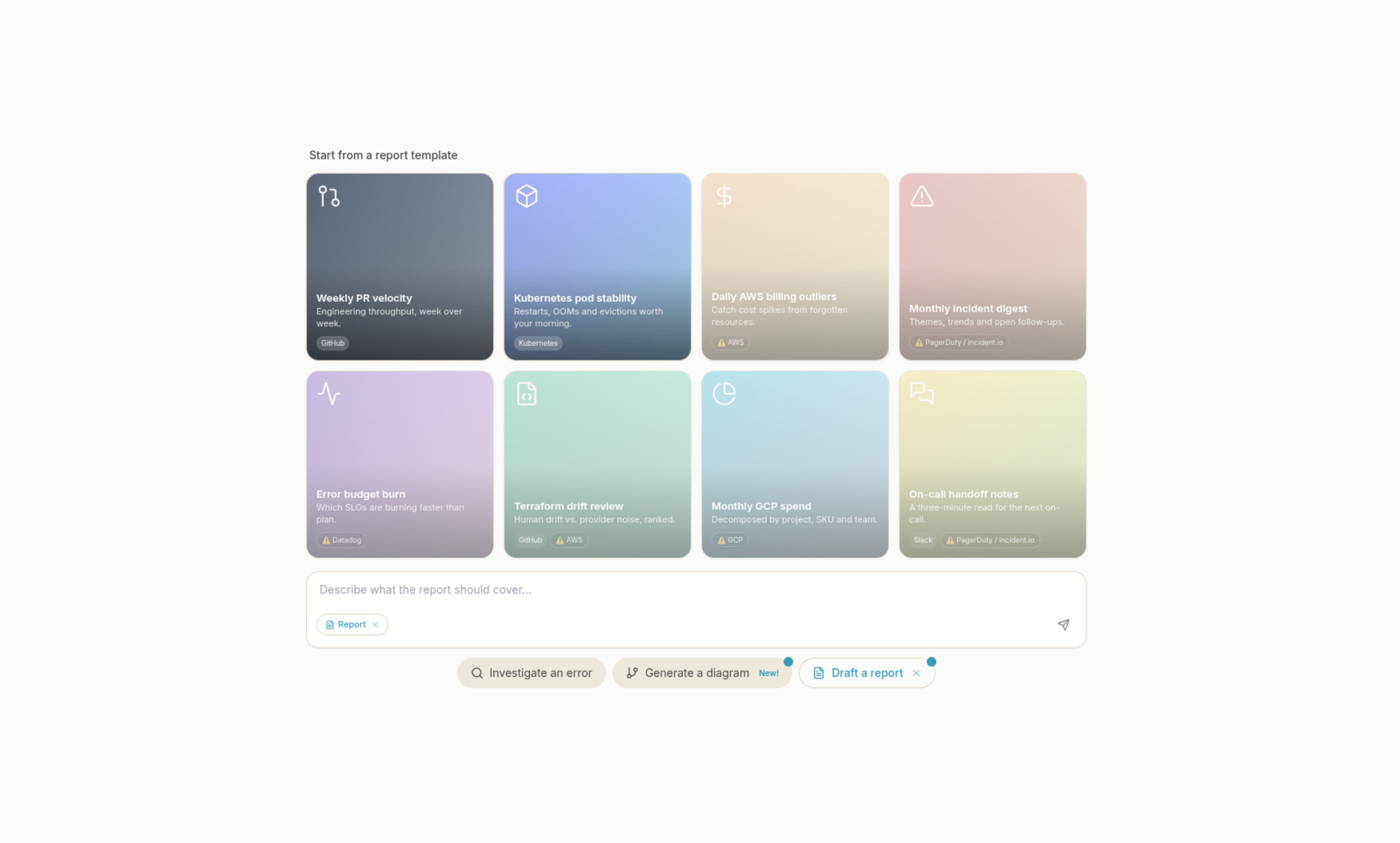Report Templates: pre-built investigations, one click